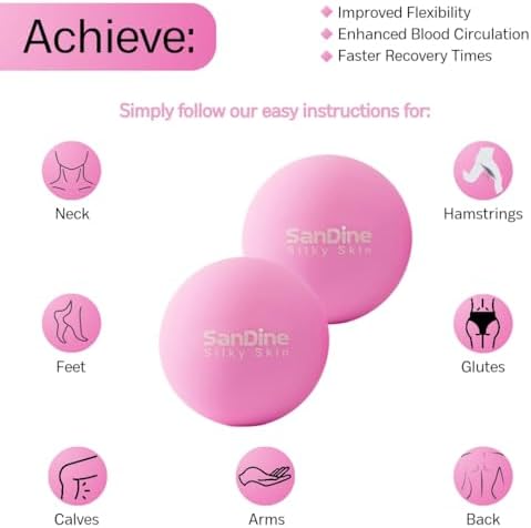 Lacrosse Massage Balls for Deep Tissue Massage - Release Tension Relieve Muscle Soreness Improve Flexibility - Ideal for Myofascial Release Trigger Point Therapy - 2Pack Yoga Balls by Sandine (Pink)