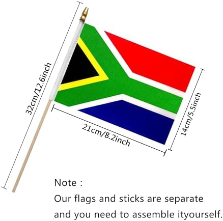 TSMD South Africa Stick Flag South African Small Mini Hand Held Flags,5x8 Inch,12 Pack