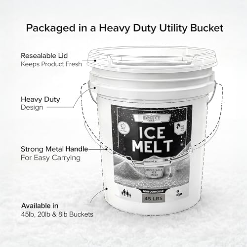 Rock Salt Ice Melt Pail Effective to -25°F, Eco-Friendly De-Icer, Optimal Granule Size for Quick Melting, Ideal for Driveways, Walkways, and Entryways (8 lb)