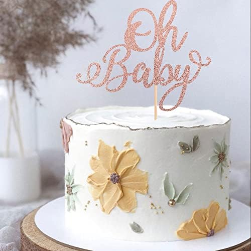 Rsstarxi 1 Pack Oh Baby Cake Topper Rose Gold Glitter Baby Shower Cake Pick Decorations for New Baby Gender Reveal Kids Birthday Party Supplies