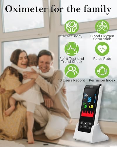 Pulse Oximeter - Handheld Pulse Oximeter Rechargeable Overnight Pulse Ox Continuous oxygen meter finger pulse oximeter Fingertip with Pulse o2 sat monitor finger for oxygen SpO2