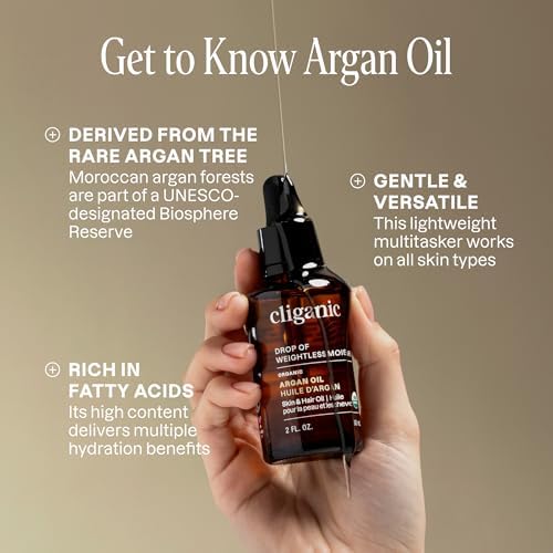 Cliganic Organic Argan Oil, 100% Pure | for Hair, Face & Skin | Natural Cold Pressed Carrier Oil, Imported from Morocco
