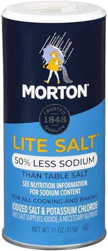 Morton Lite Salt, (11 oz), 6-Pack, Low Sodium Salt for Cooking, Seasoning & Baking