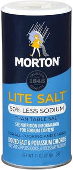 Morton Lite Salt, (11 oz), 6-Pack, Low Sodium Salt for Cooking, Seasoning & Baking
