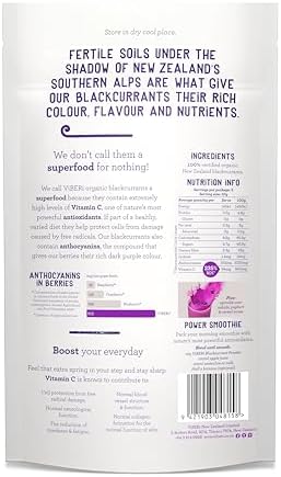 ViBERi Organic Blackcurrant Powder 50 g (5 x 10g Sachets) | New Zealand Grown Superfruit, Naturally High in Vitamin C & Anthocyanins | Vegan, Non-GMO, Gluten-Free, Convenient Daily Serving