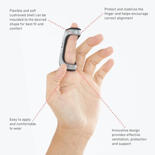 Neo-G Finger Splint, Easy-Fit - Support for Trigger Finger, Mallet Finger, Baseball Finger, Strain, Sprains, Broken Fingers - Patented Design - Class 1 Medical Device - Large - Grey