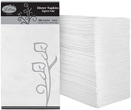 Premium White Napkins, 1/8 Fold Dinner Napkin, Disposable 2-Ply White Party Napkins, Value Pack 100 Count