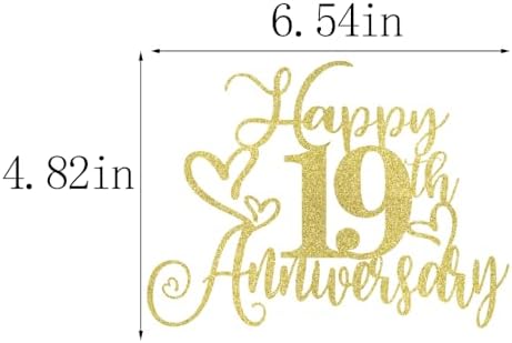 golden Glitter Happy 19th Anniversary Cake Toppers-Wedding Anniversary Party Decorations,gold Wedding Party，Birthday Party Decorations,Company Anniversary Party/19th Birthday Party Decorations (19th)
