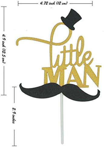 25 Pack Gold Glitter Ltiitle Boys Cake Topper Mini Hat Mustache Bowtie Cupcake Toppers Food Picks for Baby Shower Birthday Party Decorations by Topfunyy