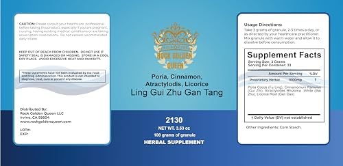 Ling GUI Zhu-Gan Tang/Poria, Cinnamon, Atractylodis & Licorice Decoction, Granule, 100 Grams/Bottle