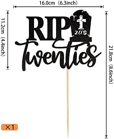 1 PCS Rip Twenties Cake Topper - Black Glitter Death to My Twenties Cake Pick - 20s Cake Decorations for Funeral Happy Youth 30th Birthday Party Supplies