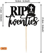 1 PCS Rip Twenties Cake Topper - Black Glitter Death to My Twenties Cake Pick - 20s Cake Decorations for Funeral Happy Youth 30th Birthday Party Supplies