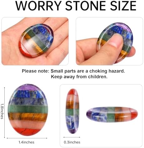 7 Chakra Crystal Thumb Worry Stone for Anxiety Stress Relief, Hand Carved 1.8 Inch Natural Healing Crystal Oval Thumb Worry Stone Meditation Accessories, Reiki Pocket Palm Stone Gifts for Women Men