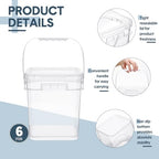 Domensi 6 Pcs Clear Square Bucket with Lid Food Ice Cream Plastic Buckets with Handle Reusable Freezer Containers Industrial Pails for Paint Storage for Kitchen Home(1.5 Gallon)