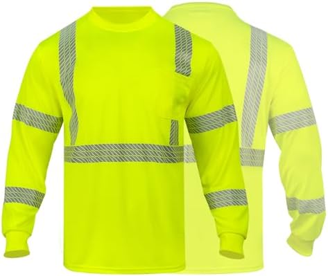 GLIMMR Safety Shirt Long Sleeve Class 3 High Visibility Reflective Men's Hi Vis T Shirt for Work Warehouse Construction