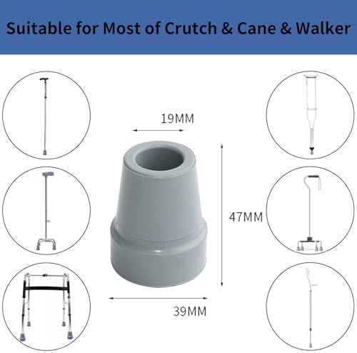 Crutch Tips, 8 Pack 3/4 Inch Rubber Crutch Accessories Replacement Rubber Cane Tips with Metal Washer (Grey)