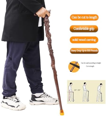 Dragon Canes for Men, Handmade Wooden Walking Canes for Men Women,Heavy Duty Up to 500 Pounds,Exquisite Natural Wood Carved Walking Ergonomic Stick