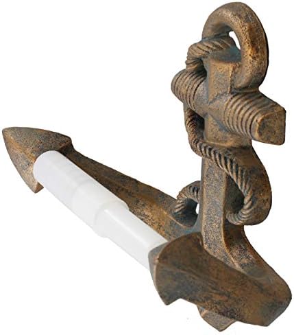 Top Brass Decorative Boat Anchor Toilet Paper Holder - Rustic Rope Wrapped Nautical Decor - Bronze/Verdigris Finish