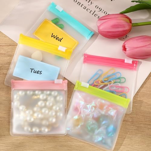 MARFOREVER 25 PCS Pill Pouch Bags Reusable Medicine Organizer Travel Pill Container Storage Pill Case with Slide Lock 14 pcs Plastic Pill Bags 10 pcs Sheets Labels and A Marker