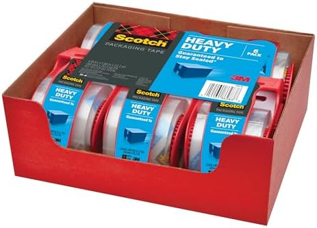 Scotch Heavy Duty Shipping Packaging Tape, Clear, Split-Resistant, 1.88 in x 27.7 yd per Roll (1000 inch), 6 Rolls, 6 Dispensers (6000 inches Total) – Box Tape