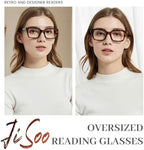 JiSoo Oversized Reading Glasses for Women, Stylish Designer Large Readers Oprah Style with Spring Hinge