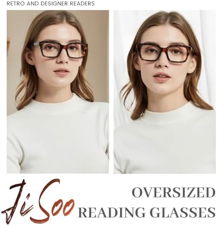 JiSoo Oversized Reading Glasses for Women, Stylish Designer Large Readers Oprah Style with Spring Hinge
