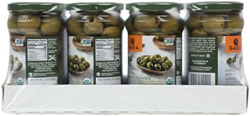 Gaea Gaea Organic Pitted Green Olives Olives, 4.9 Ounce Jars (Pack of 6), 6 Count