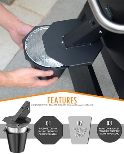 Upgraded Grease Bucket with Lid & 12PCS Liners, Grease Catcher for Smoker Drip Bucket, Compatible with Traeger, Pit Boss, Z Grills, Recteq and More - Grease Bucket for Pellet Grill