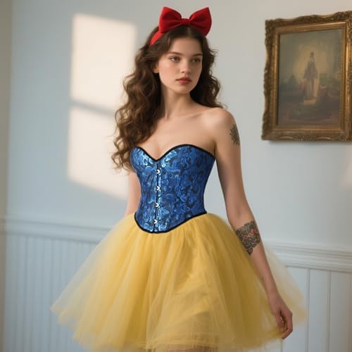 VONMELLI Corset Tops for Women Lace Up Overbust Bustier Shapewear Lingerie Cosplay Costume Royal Blue S