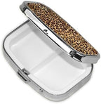 Cheetah Leopard Brown Print Square Metal Pill Box with 2 Compartment for Pocket or Purse Travel Bag Small Size 2.2 inche