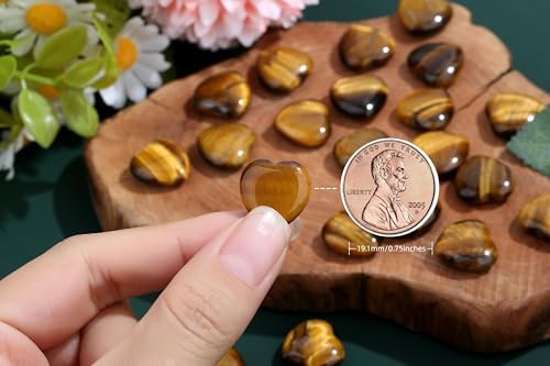 20PCS Tiger Eye Healing Crystals Stones Heart Shaped Love Polished Crystal Natural Cute Pocket Palm Thumb Worry Stone Reiki Wholesale Set Balancing Meditation Mothers Day Bulk Gifts for Women