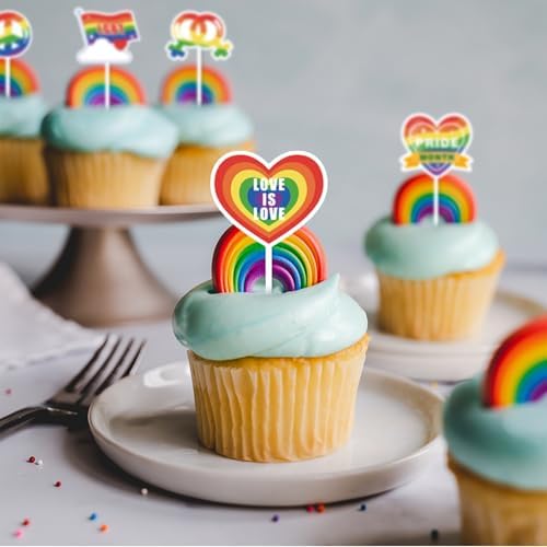 24Pcs Pride Day Cake Topper Rainbow LGBT Theme Dessert Cupcake Decorations Pride Month Party Supplies