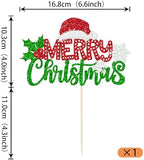 Rsstarxi 1 Pack Merry Christmas Cake Topper Glitter Xms Eve Snowflakes Santa Hat Cake Pick for Celebrating Merry Christmas Eve Birthday Party Cake Decorations Supplies