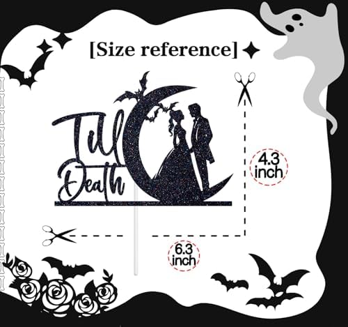 Till Death Cake Topper, Till Death Do Us Part, Till Death My Love, Halloween Wedding/Anniversary Party Decorations Supplies, Black Glitter