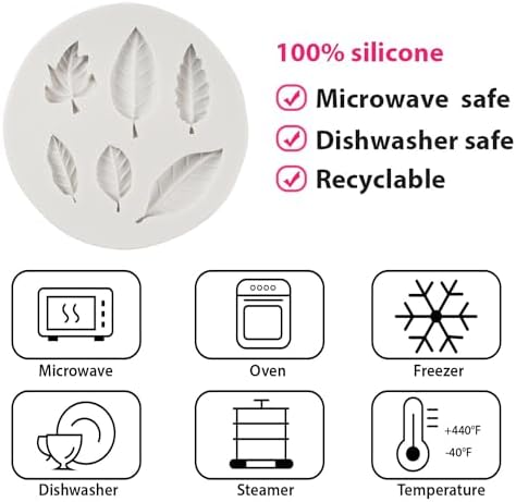 Leaf Silicone Mold Maple Leaf Fondant Mold Rose Leaf Molds Fern Leaves Candy Molds For Cake Decoration Cupcake Topper Chocolate Polymer Clay Gum Paste Set of 6