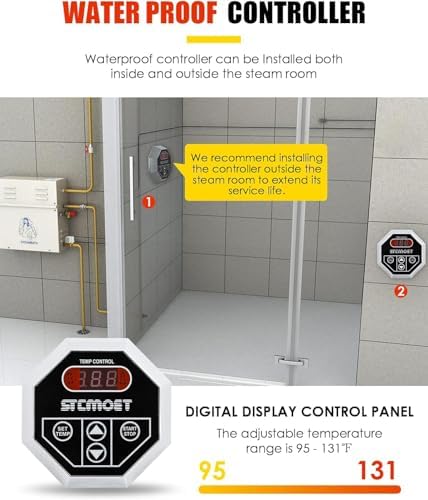 CGOLDENWALL 4.5KW Luxury Self-draining Steam Generator Shower Sauna Bath Home Steam Bath Spa Generator with waterproof Control and Auto Drain 95-131℉ for Suitable space heating 160 cubic feet (4.5KW)