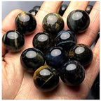 Natural Blue Yellow Tiger's Eye Healing Crystal Sphere Balls Quartz Gemstones Small Size Pack of 10 for Healing, Reiki, Home Office Decoration, Jewelry Making (Blue Tiger's Eye, 0.7"-0.78")