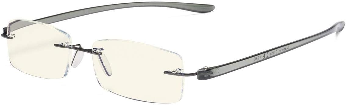 Eyekepper Blue Light Blocking Rimless Reading Glasses - Small Frameless Reader for Women with Grey Arm +0.50