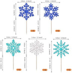Rsstarxi 30 Pack Snowflake Cupcake Toppers Blue Glitter Winter Frozen Theme Snowflake Cupcake Picks Decorations for Baby Shower Kids Birthday Christmas Party Cake Decorations