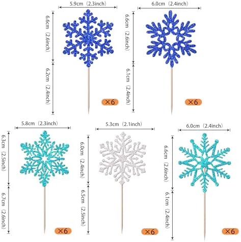 Rsstarxi 30 Pack Snowflake Cupcake Toppers Blue Glitter Winter Frozen Theme Snowflake Cupcake Picks Decorations for Baby Shower Kids Birthday Christmas Party Cake Decorations