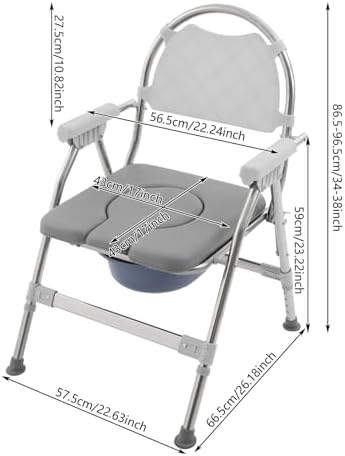Adjustable Bedside Commode Chairs with Padded Seat Plate and Toilet Bucket - 3 in 1 Commode Chair for Toilet with Arms - 330lb Capacity, Foldable Shower Chair for Elderly and Disabled, Non-Slip