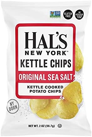 Hal's New York Kettle Cooked Gluten Free Original Sea Salt Salted Potato Chip Crisps, 2 Oz (Pack of 6)