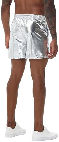 NewL Mens Gold Metallic Shiny Rave Night Club Shorts Comfort Sweatpants Disco Dance Party Elastic Trousers
