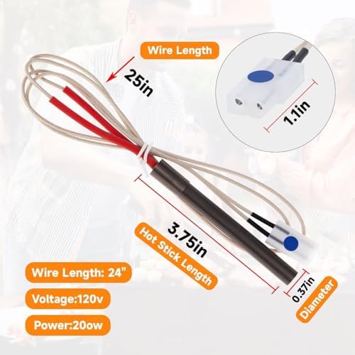 2 Pack Upgraded Hot Rod Igniter Kit Replacement for Traeger, Pit Boss & Camp Chef Smokers, Pellet Grill Igniter Rod Heating Element Compatible Kit with 2 Pcs Fuses, 200W 120V