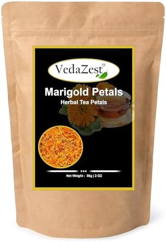 VedaZest Marigold Petals Herbal Tea (56g/2oz) | Marigold Dried Flowers | Marigold Tea | Marigold Tea Organic Loose Leaf
