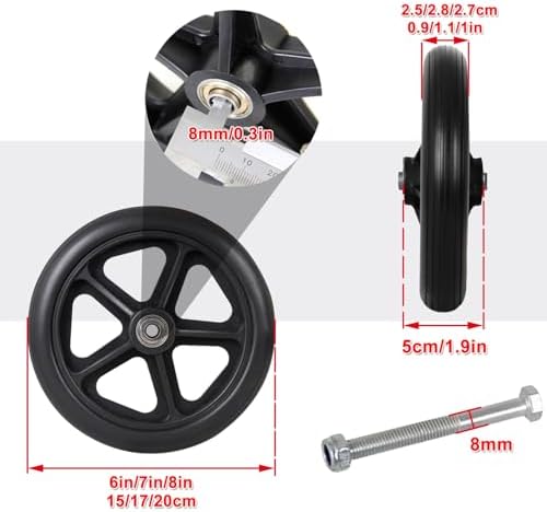 WORDFUN Wheelchair Front Wheels Replacement Parts, 2X Solid Tires Front Wheel, Quiet Wheelchair Caster Wheels, Replacement Part Tool, 265-lb Load Capacity, Easy to Scroll