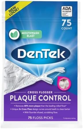 DenTek Cross Flosser Plaque Control Floss Picks, X-Shaped Floss, 75 Count, (Pack of 4)