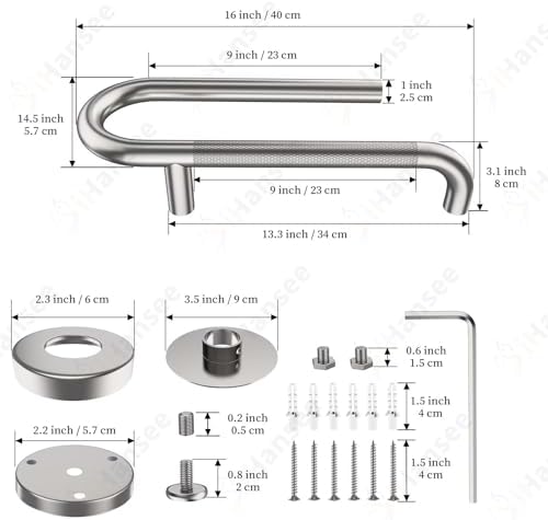 𝐔𝐩𝐠𝐫𝐚𝐝𝐞𝐝 Toilet Grab Bars 16 Inch - Toilet Paper Holder Grab Bar Stainless Steel Knurled Toilet Grab Bars for Seniors Bathtub Bathroom Rails for Elderly Safety Balance Support, Brushed Nickel
