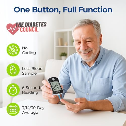 AUVON Blood Glucose Monitor Kit, High Accuracy Blood Sugar Test Kit with 50 Glucometer Strips, 50 30G Lancets, 1 Lancing Devices, DS-W Diabetes Testing Kit, No Coding Required, Travel Size