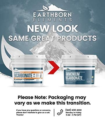 Earthborn Elements Ammonium Bicarbonate Powder (1 Gallon), Baker’s Ammonia, Flat Baked Goods, Leavening Agent, Resealable Bucket